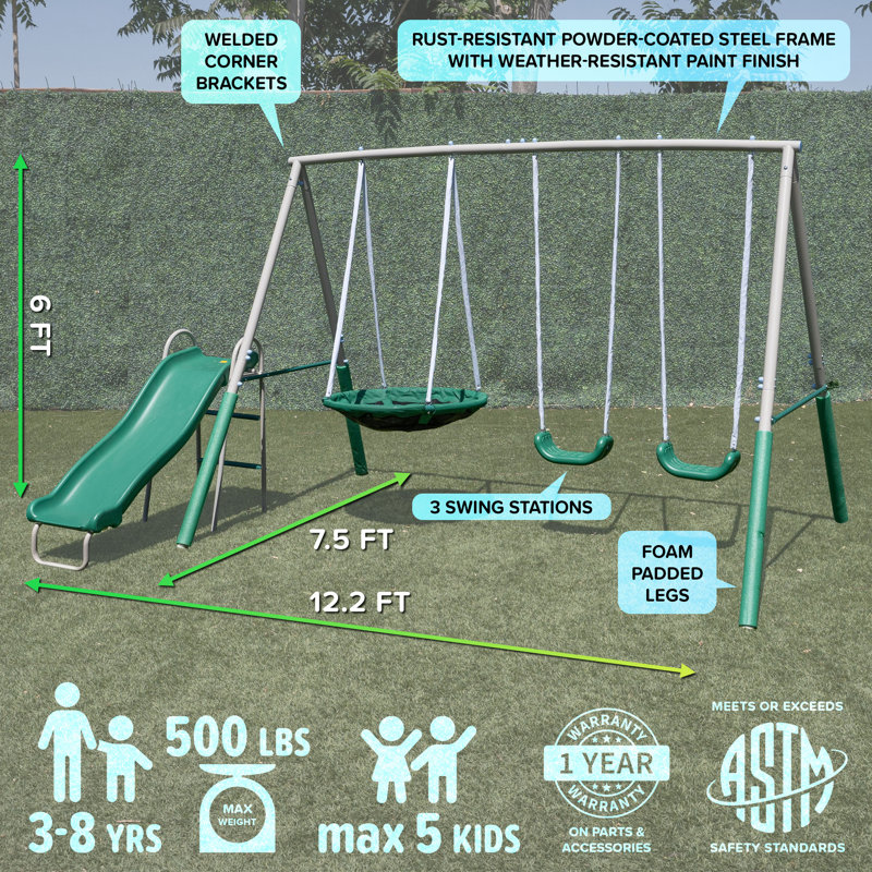 The Swing Company Northridge Metal Swing Set with Saucer Swing and